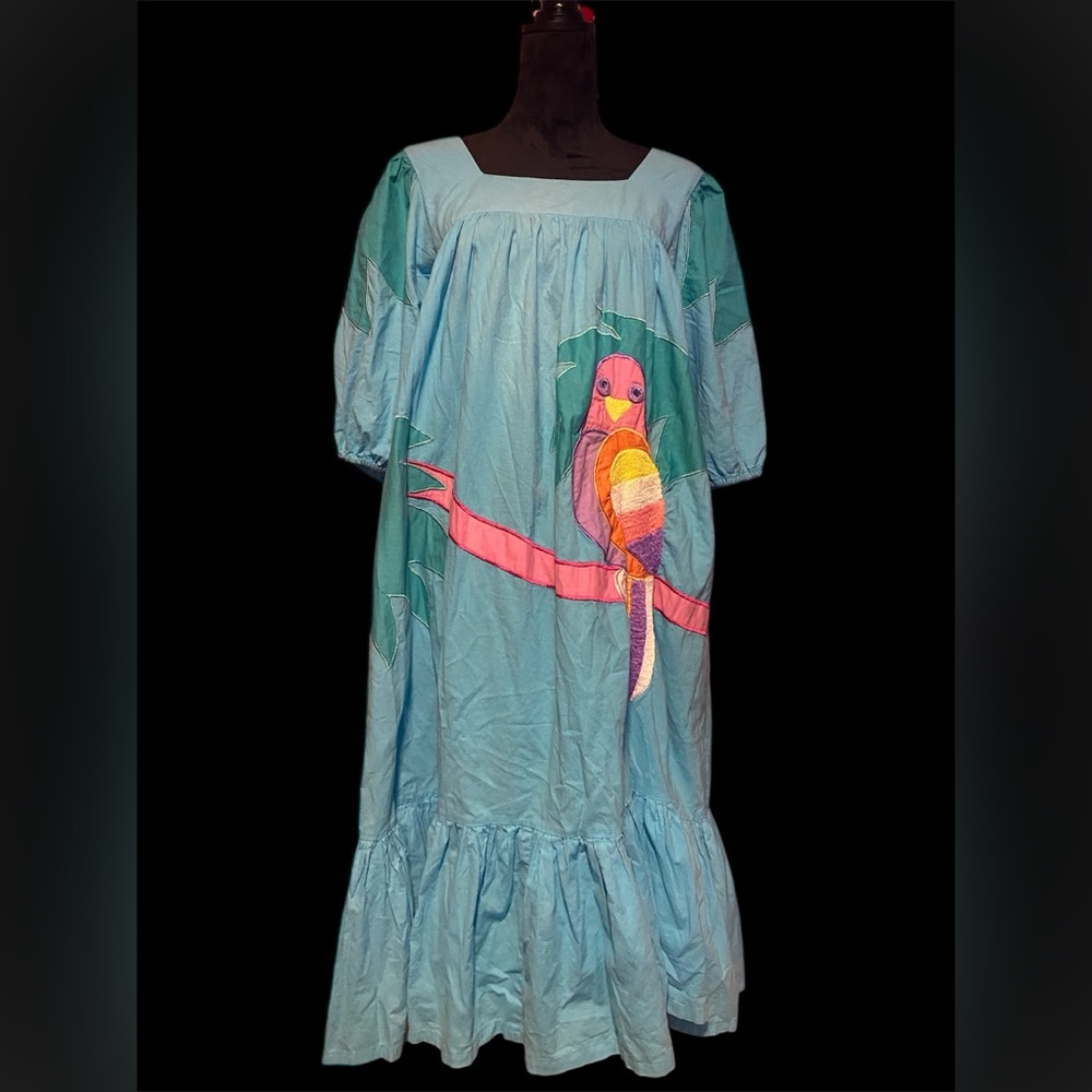 1980s Ramona Rull Applique Parrot Tunic Sun Dress